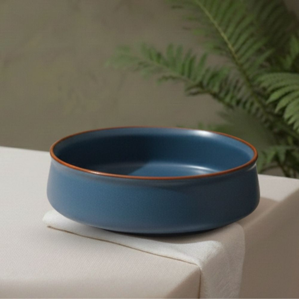 blue ceramic serving dish set of 2 for serving food meals and snacks with durable glazed finish